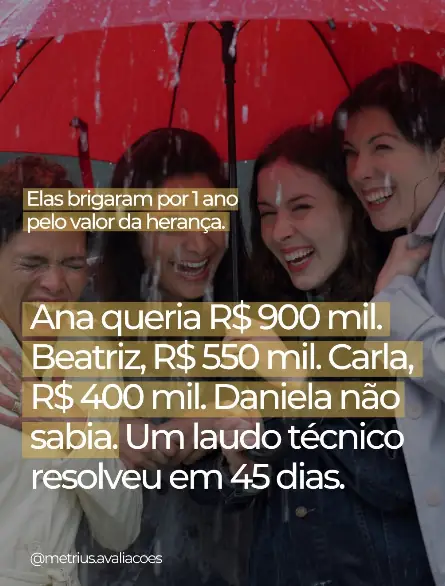 Publicação da Métrius sobre quatro herdeiras que resolveram a partilha com laudo técnico